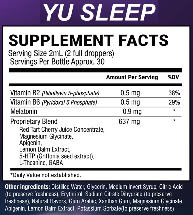 Yu Sleep 10 natural sleep ingredients panel